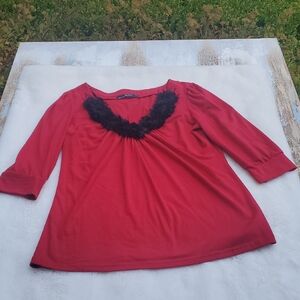 Romy Red Christmas Blouse with Black Accent Size M